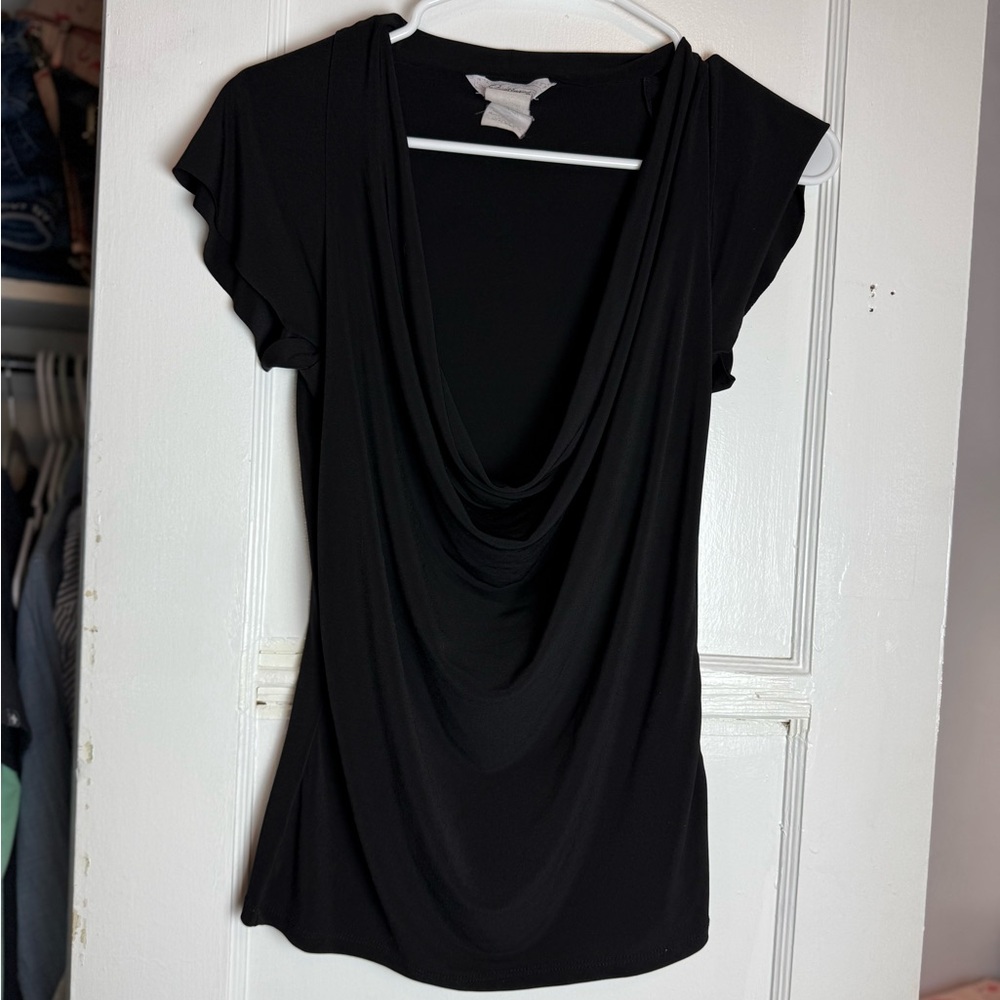 Speechless Black Drape Neck Blouse